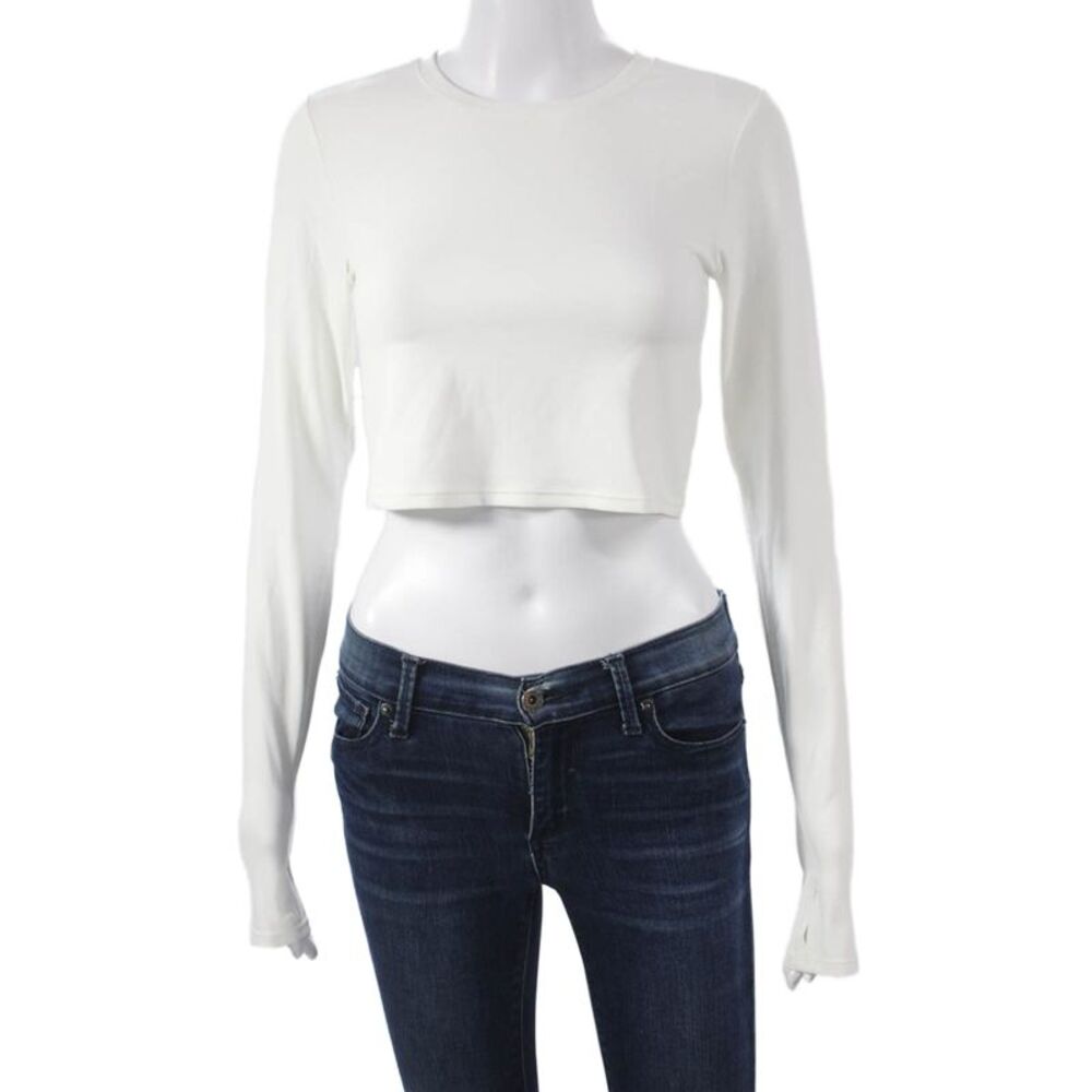 Splits 59 Womens Basic White Long Sleeve Crew Neck T-Shirt Nylon Spandex Size S